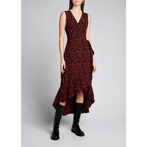Ganni Womens Ditsy Floral Print Crepe Sleeveless High Low Midi Wrap Dress Size 4